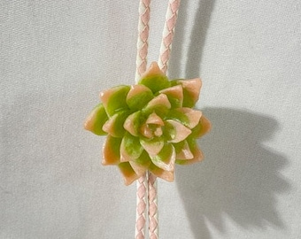 Pink and Lime Green Succulent Western Bolo Tie