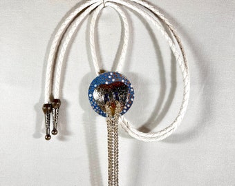 Silver Rhinestone Heart Concho Western Bolo Tie