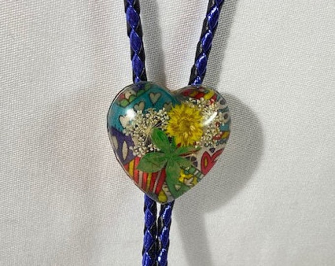 Floral Multicolored Heart Western Bolo Tie