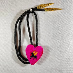 Fuschia Stone Heart & Pegasus Western Bolo Tie image 1