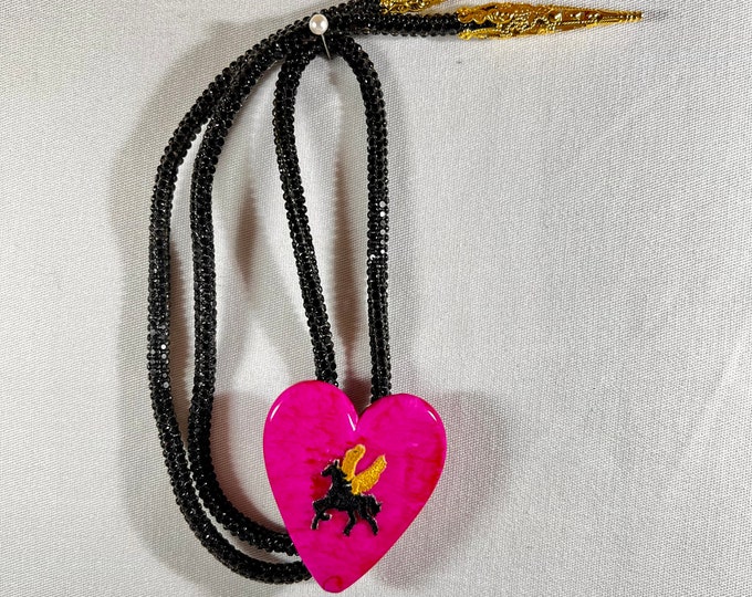 Fuschia Stone Heart & Pegasus Western Bolo Tie