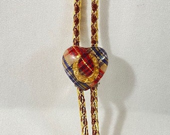 Lucky Horseshoe and Plaid Heart Mini Western Bolo Tie