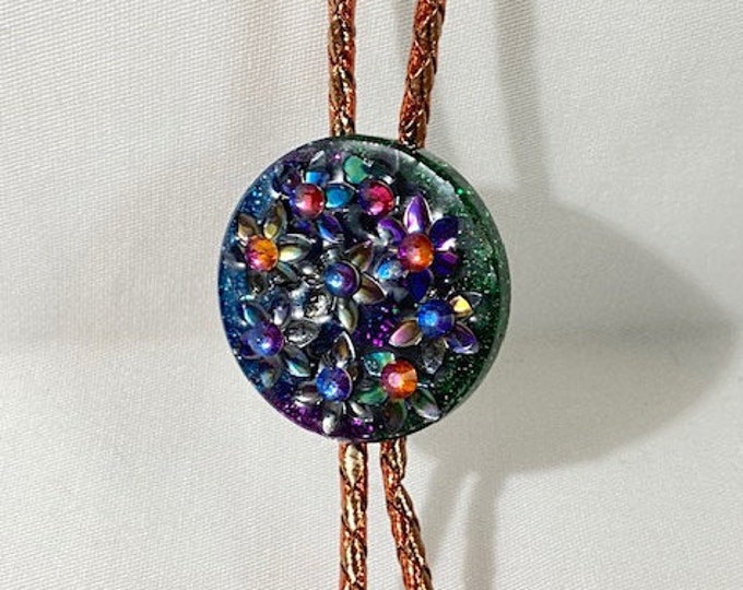 Iridescent Metallic Floral Sequin Western Bolo Tie