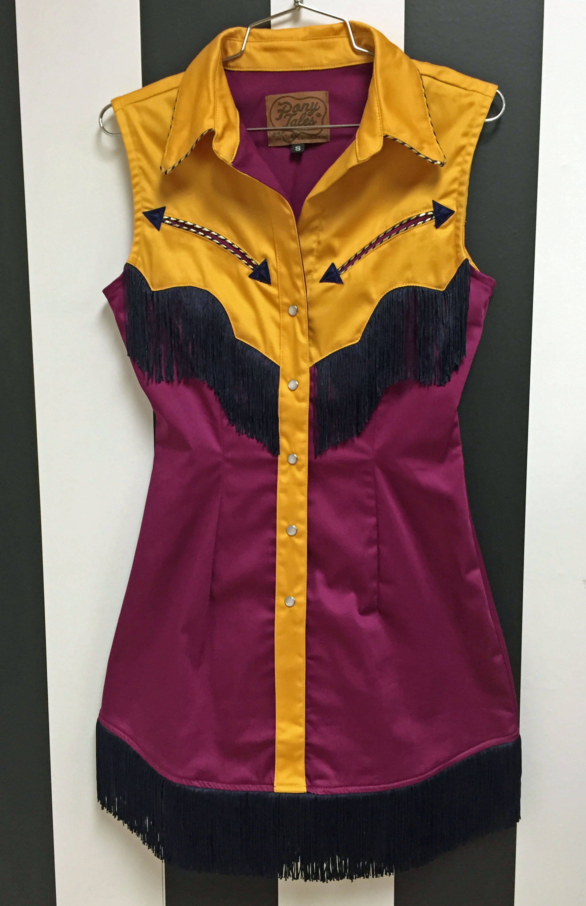 Riley Western Fringe Dress in Magenta/Mustard with Navy Fringe