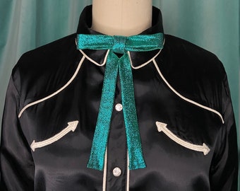 Metallic Jade Green Lamé Western Clip-On Colonel Tie