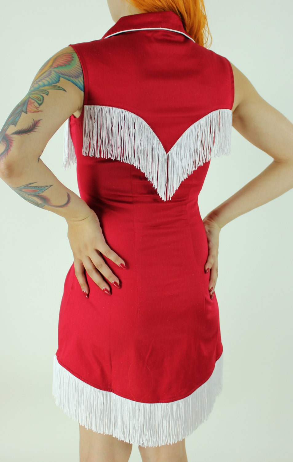 Riley Western Fringe Dress in Red/White ...