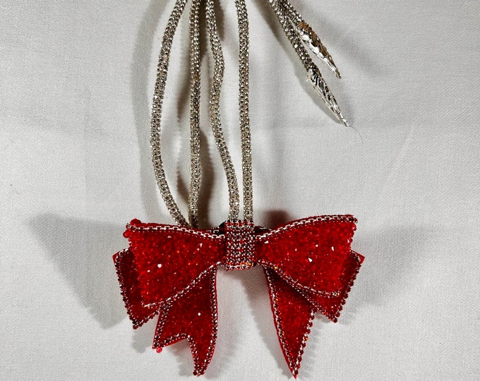 Red Sparkle Bow Western Bolo Tie