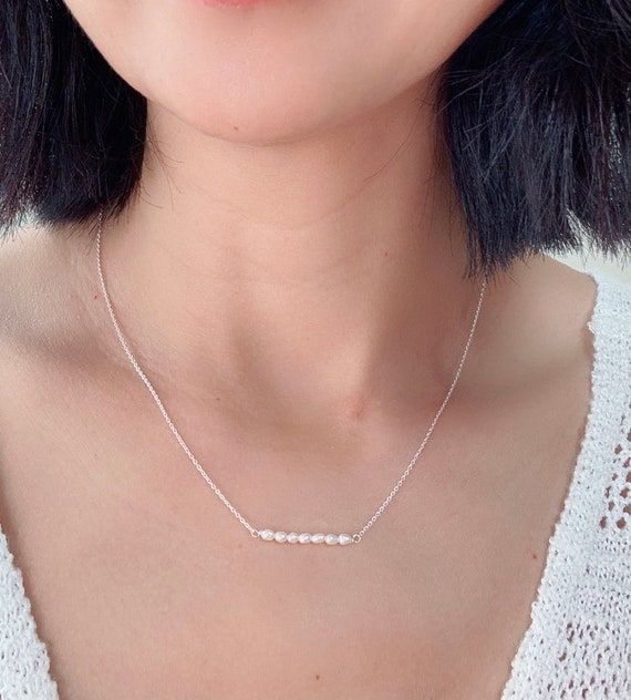 Mini White Freshwater Rice Pearls Straight Line Pendent Light Chain  Sterling Silver Necklace Wearable Simplicity Design for Everyday Beauty -  Etsy