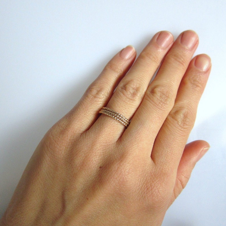 Gold Tone Skinny Stackable Stacking Rings Goldfilled Twisted Wire Urban Chic Modern Sleek Boho Stylish Made to Order made in USA image 4