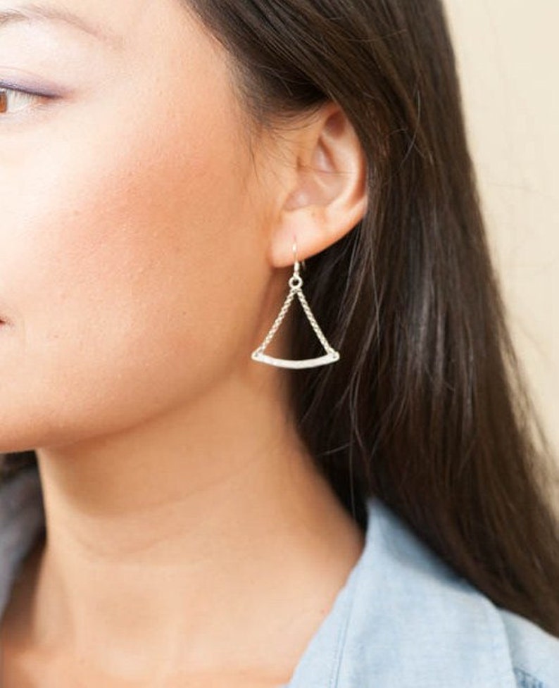 Geometric Triangle Architecture Hammered Scale Chain Link Dangle Earrings Dynamic Energy Balance Urban Chic Balance Sterling Silver image 5