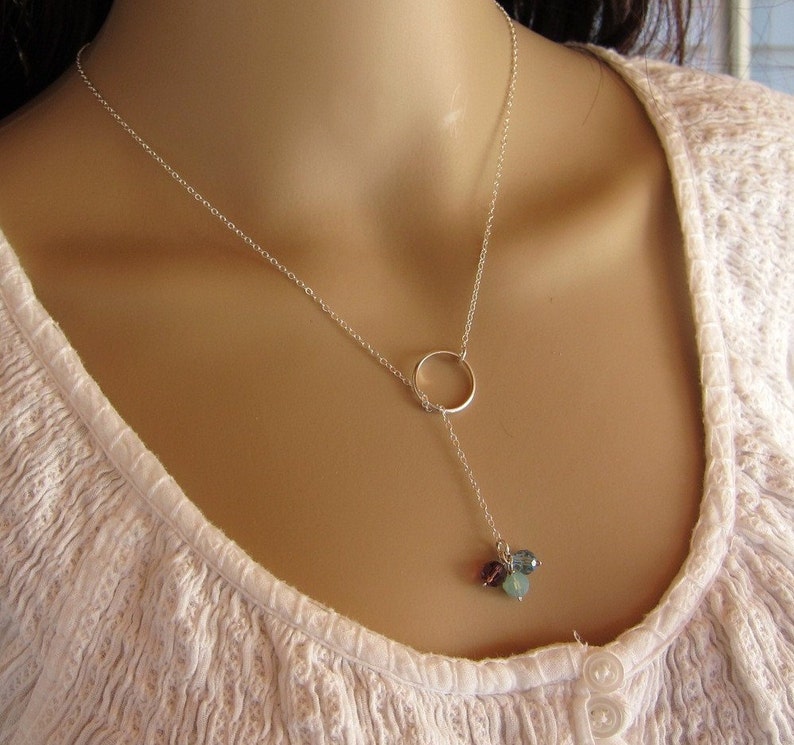 Birthstone Lariat customized adjustable Sterling Silver Lariat