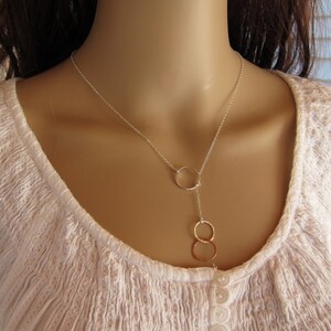 City Chic Two Tone Mixture Sterling Silver and Copper Gold Love Circle Lariat Necklace, Sexy, Customized, Designs By Yan made in USA image 2