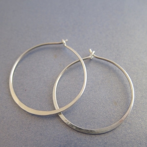 Smooth Hammered Sterling Silver Bold Hoop Earrings, Small to Medium Size, Custom Made, mother-in-law jewelry birthday gift image 1