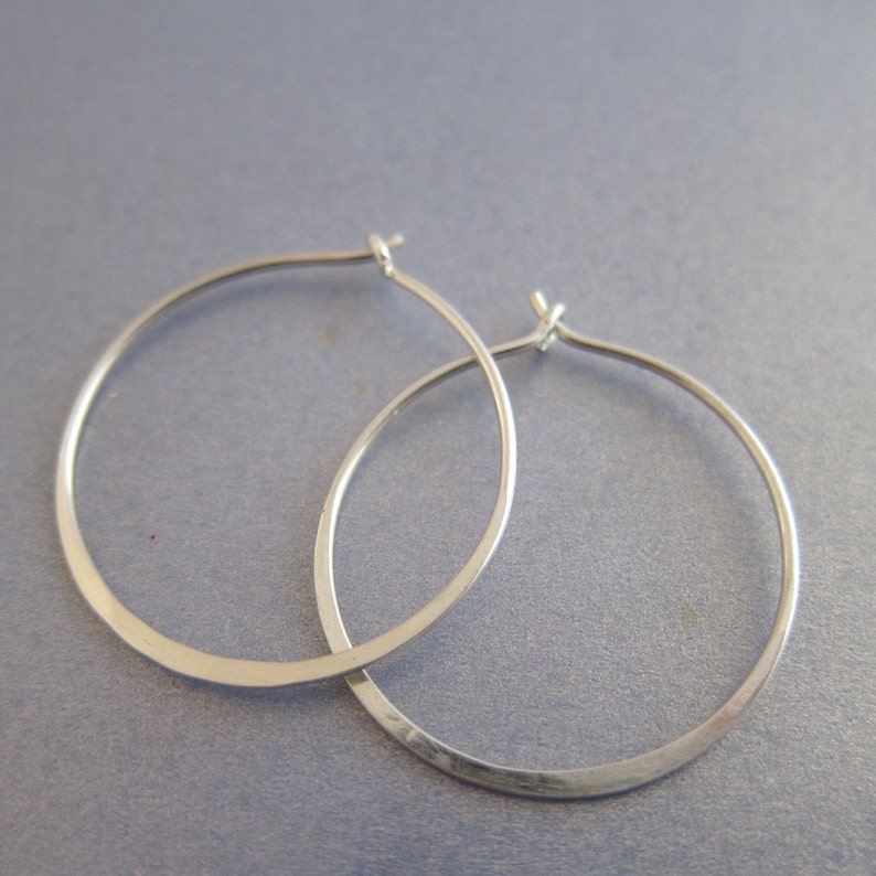 Smooth Hammered Sterling Silver Bold Hoop Earrings, Small to Medium Size, Custom Made, mother-in-law jewelry birthday gift image 1