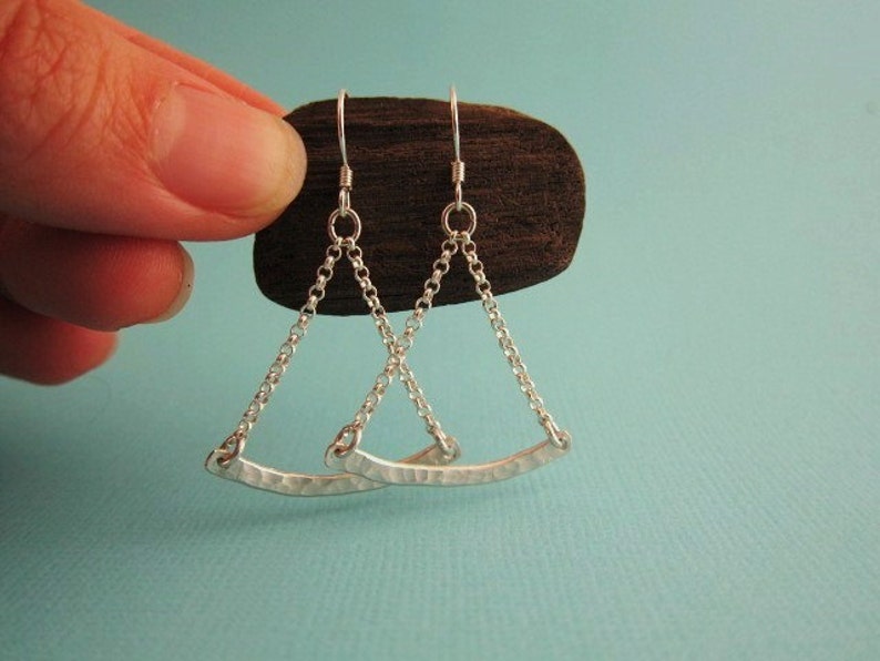 Geometric Triangle Architecture Hammered Scale Chain Link Dangle Earrings Dynamic Energy Balance Urban Chic Balance Sterling Silver image 4