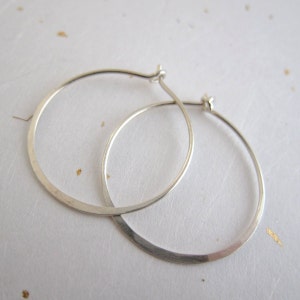 Smooth Hammered Sterling Silver Bold Hoop Earrings, Small to Medium Size, Custom Made, mother-in-law jewelry birthday gift image 3