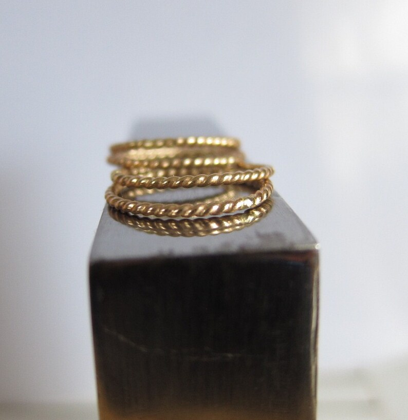 Gold Tone Skinny Stackable Stacking Rings Goldfilled Twisted Wire Urban Chic Modern Sleek Boho Stylish Made to Order made in USA image 3