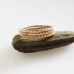 Gold Tone Skinny Stackable Stacking Rings Goldfilled Twisted Wire Urban Chic Modern Sleek Boho Stylish Made to Order made in USA image 1