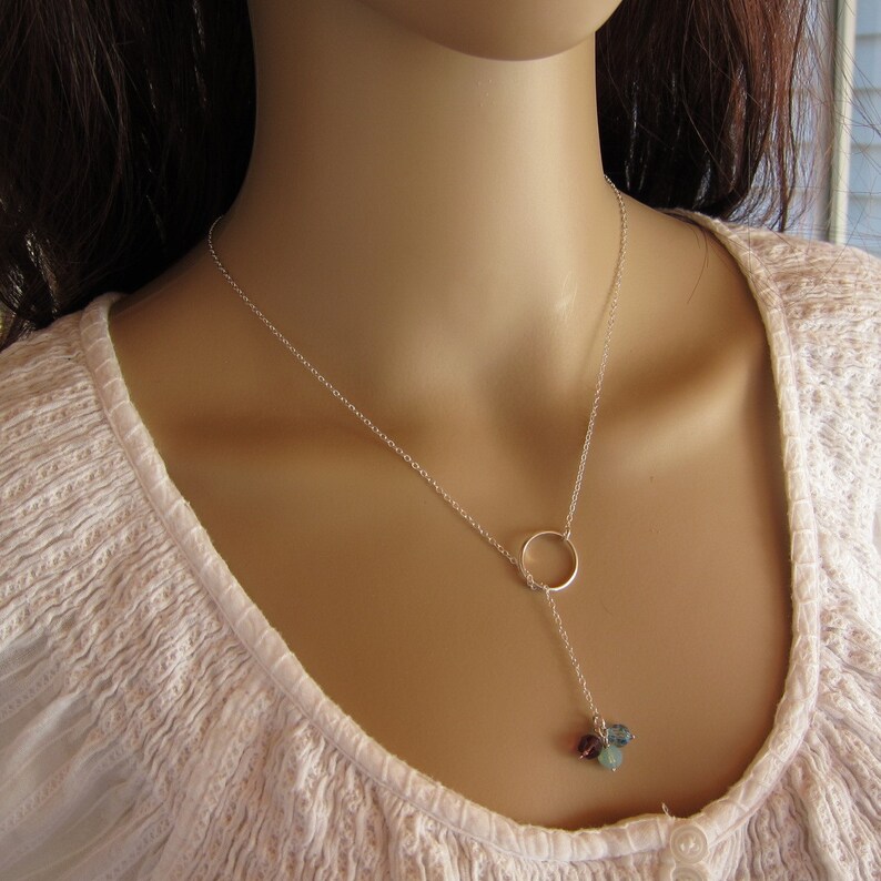 Birthstone Lariat customized adjustable Sterling Silver Lariat