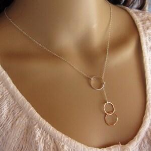 City Chic Two Tone Mixture Sterling Silver and Copper Gold Love Circle Lariat Necklace, Sexy, Customized, Designs By Yan made in USA image 1