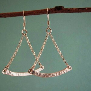 Geometric Triangle Architecture Hammered Scale Chain Link Dangle Earrings Dynamic Energy Balance Urban Chic Balance Sterling Silver image 2