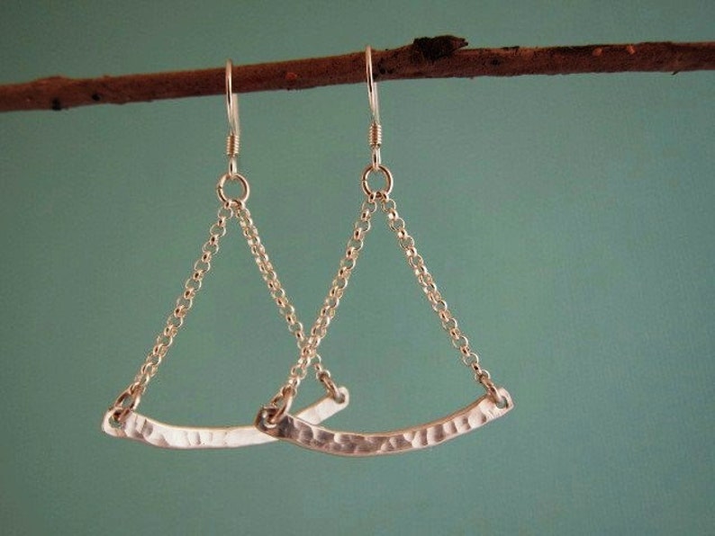 Geometric Triangle Architecture Hammered Scale Chain Link Dangle Earrings Dynamic Energy Balance Urban Chic Balance Sterling Silver image 2