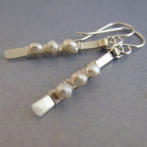 Vine of Pearl Sterling Silver Earrings, hammered, nature inspiration