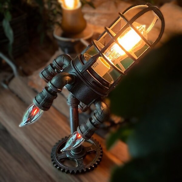 Vintage Steampunk Rocket Table Lamp