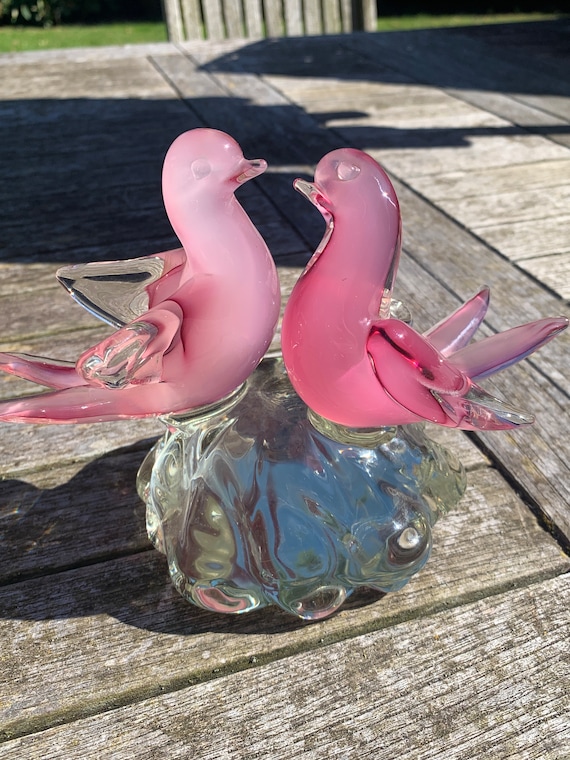 Murano Luigi Onesto Pair of Vintage Pink Love Birds Hand Blown Art