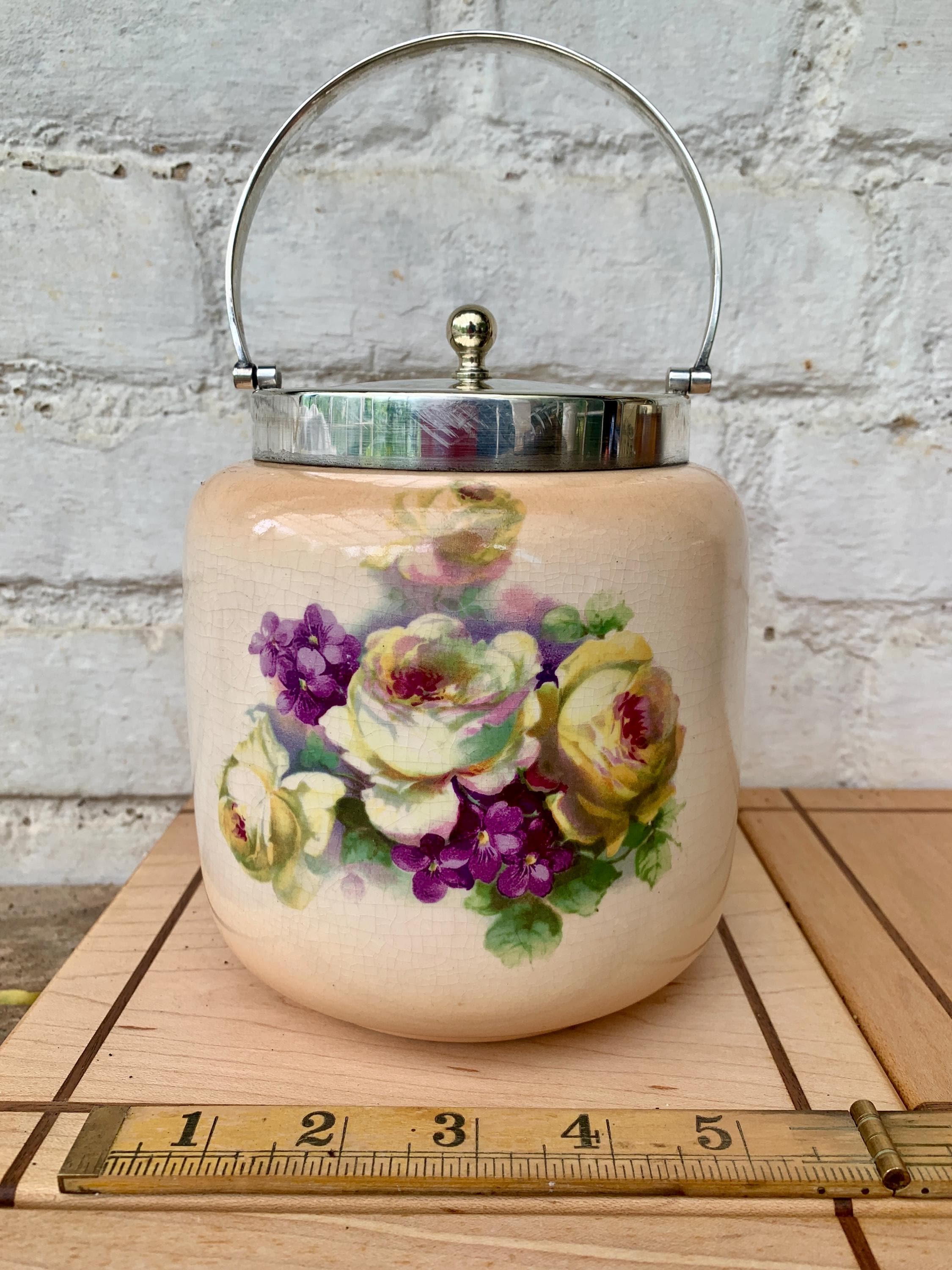 Antique English Porcelain Biscuit Barrel: Silver EPNS Roses Jar - Etsy