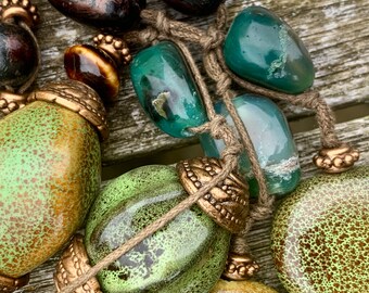 Sautoir Vintage Des Années 70 En Céramique Et Composite - Collier Long Occasion