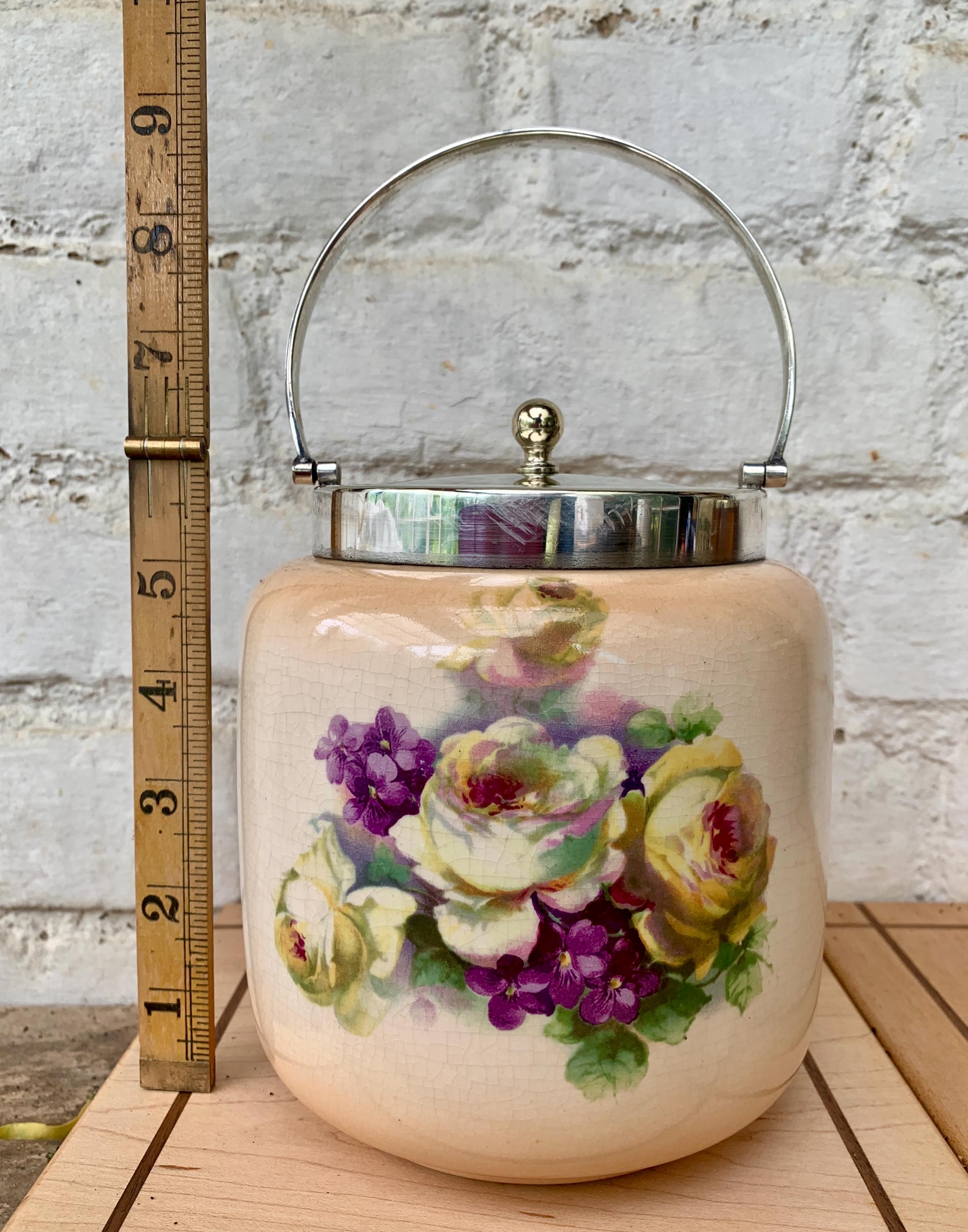 Antique English Porcelain Biscuit Barrel: Silver EPNS Roses Jar - Etsy