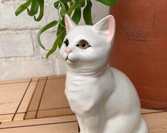 Staffordshire England Katz & Co. Glass Eyed White Cat 8” Tall MCM
