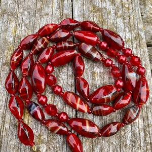 Vintage Murano Glass 30” Barrel clasp Red Necklace