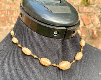 Art Deco Czech Glass Necklace: Orange Sherbet Etched Beads