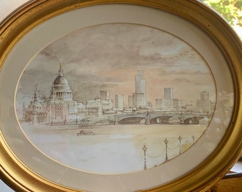 London Panorama Sketch from the Embankment Vintage