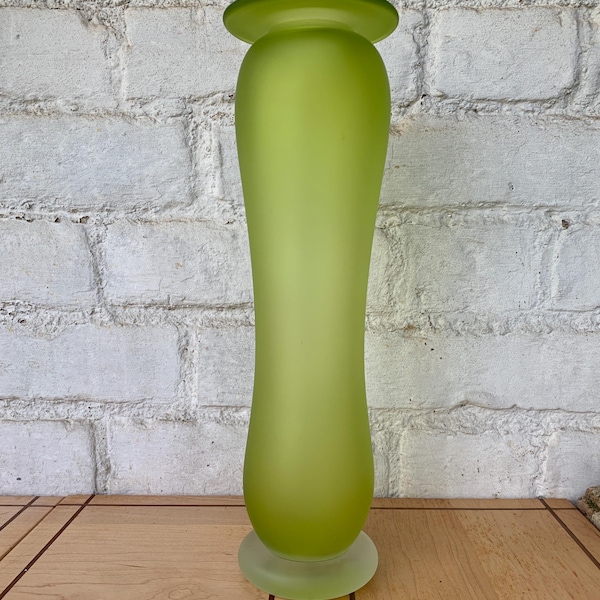 French Art Nouveau  Legras Tall Green Vase Signed to base