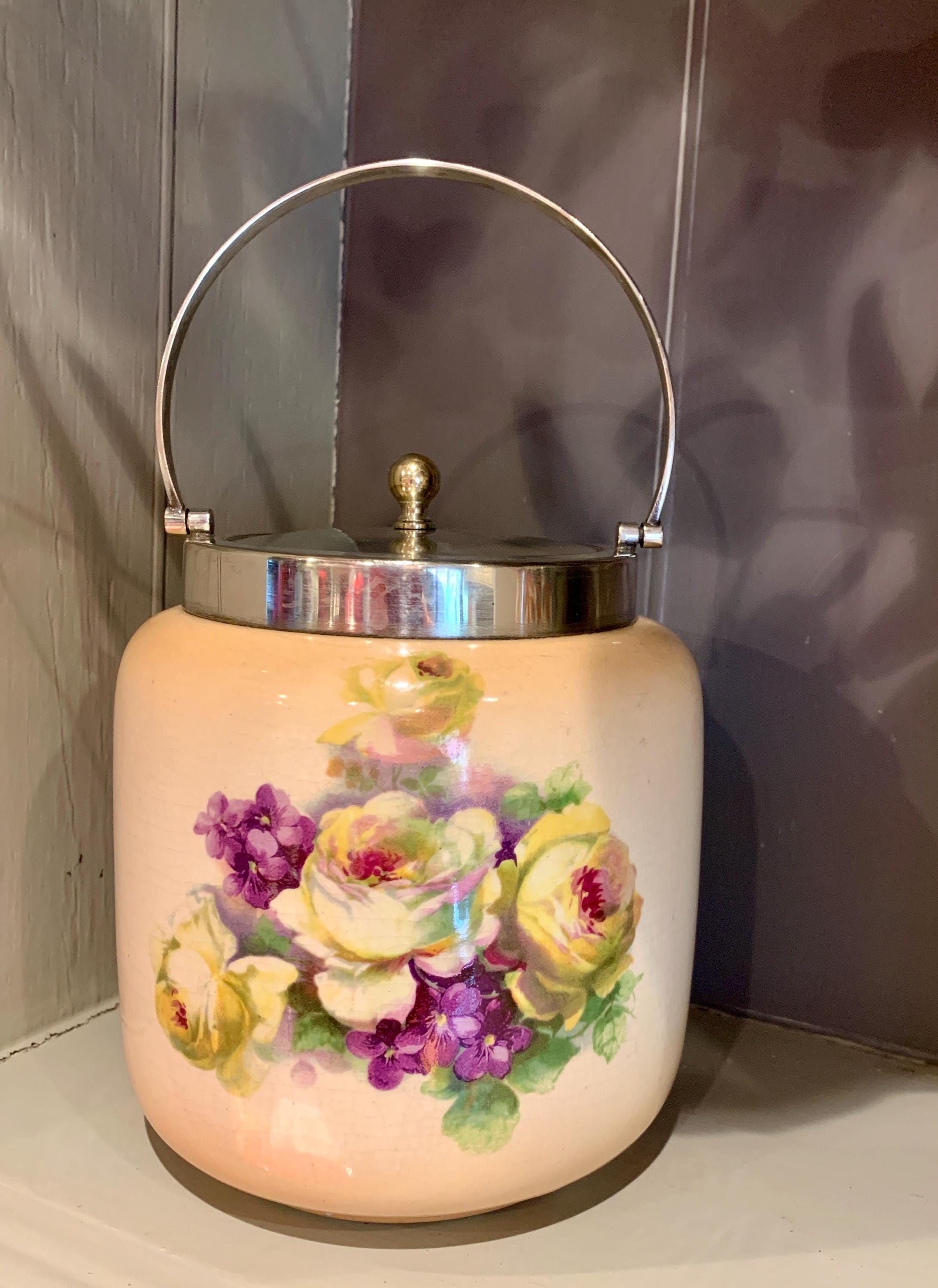 Antique English Porcelain Biscuit Barrel: Silver EPNS Roses Jar - Etsy