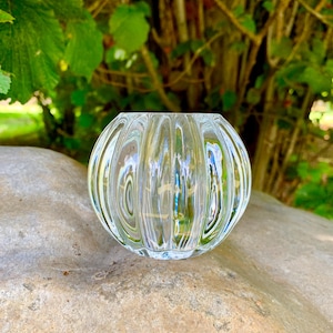 Crystal Tea light Votive  Vintage Art Glass  ribbed  lead crystal Deep set candle holder