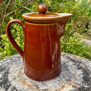 Coffee Pot vintage handmade Treacle glazed stoneware Farmhouse Kitchen Mid Century