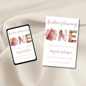 First Birthday Digital Invitation, First Birthday Invitation Girl, Flower First Birthday Invitation, First Birthday Photo Invitation, Party