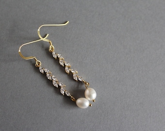 Bridal earrings, bridal jewellery, gold vermeil crystal and pearl earrings