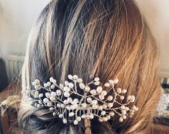 Bridal hair accessories, bridal comb, wedding hair bridal, mother of pearl, silver, handmade, organic, floral