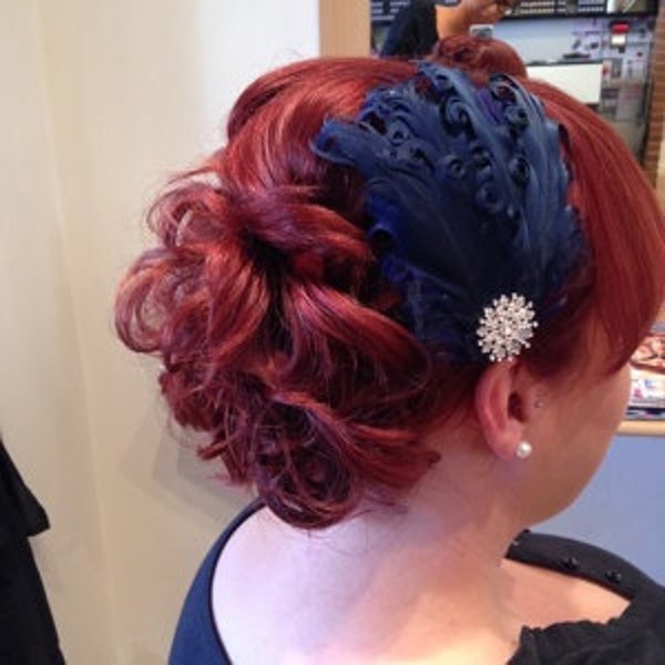 New handmade 1920s inspired navy blue feather fascinator