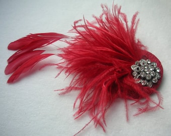 New handmade Pillar box red feather fascinator Christmas colours