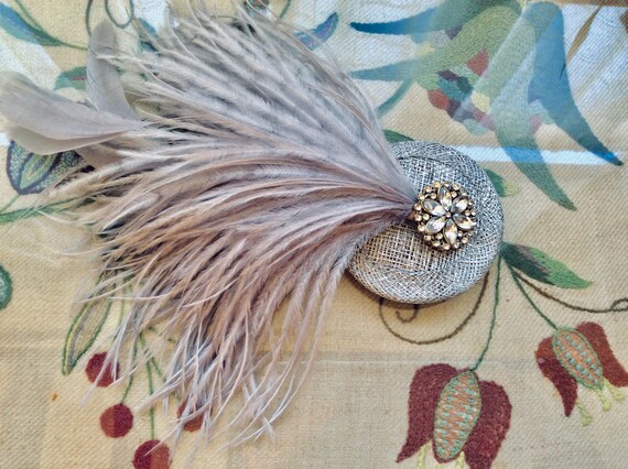 Handmade Silver Feather Fascinator: Rhinestone Bridal Hair