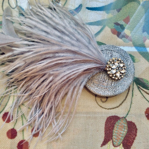 Bridal hair accessories, silver fascinator, wedding accessories, handmade grey feather fascinator