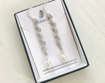 Bridal earrings, bridal jewellery, sterling silver crystal and pearl earrings