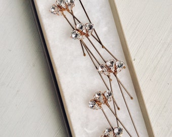 Bridal hair accessories, wedding hair accessories, brides, bridesmaids, rose gold, 6 hairpins, crystals, handmade