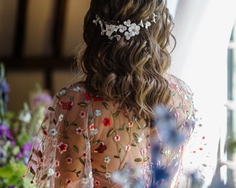 Bridal Porcelain clay hairvine. rose gold plated wire with freshwater pearls